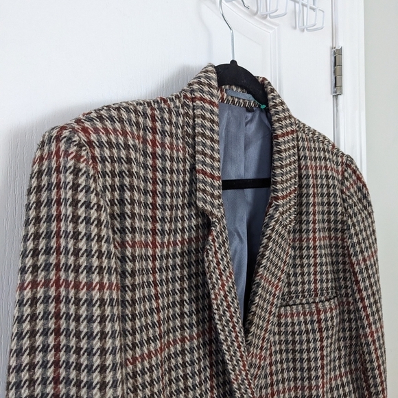 Vintage Harrinbone Houndstooth brown blazer jacket large @A9 - Picture 11 of 12